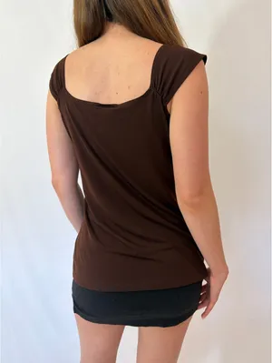 Dark Brown Cap Sleeve Lace Y2k Milkmaid Top thumbnail 6
