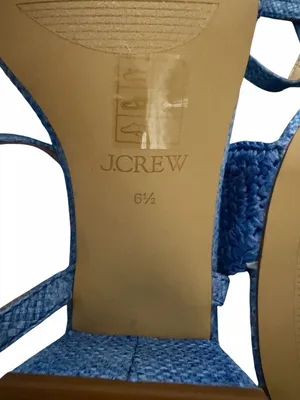 NWOB J.CREW FACTORY Woven Raffia Heeled Sandals Blue 6.5 thumbnail 5