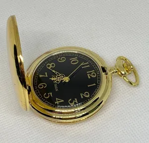 Joy & iman gold tone pocket watch black dial quartz analog 46mm running thumbnail 1