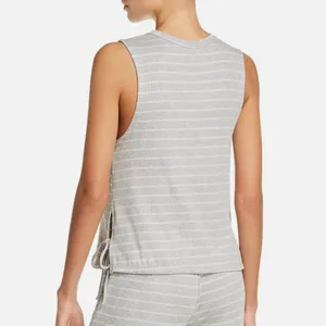 Eberjey‎ Stripe Lounge Logan Walking Ribbed Tank Medium Gray Cream thumbnail 2