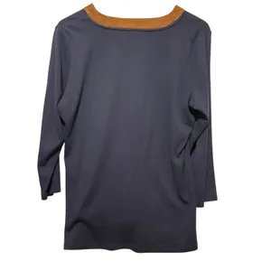 Lauren Ralph Lauren Tunic Top L Navy Blue‎ Suede Trim Equestrian Preppy Capsule thumbnail 2