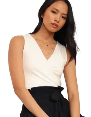 Lulus Staying Basic White Faux-Wrap Sleeveless Bodysuit size Medium thumbnail 1