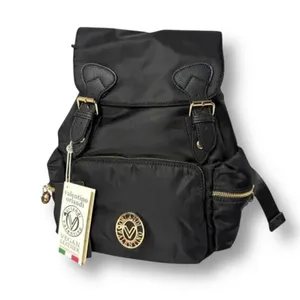 Valentino Orlandi‎ Black Vegan Nylon Backpack w/ Pouch Logo Gold Hardwarware NWT thumbnail 8