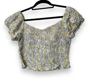 ASTR The Label Womens Yellow Multi Flower Sweetheart Shirt Crop‎ Top L thumbnail 1