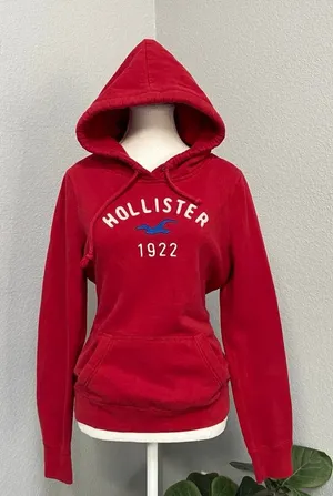 Hollister Red Hoodie Long Sleeve Pullover Y2k Grunge Streetcore thumbnail 1
