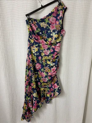 Lulus Divinely Blooming‎ Blue Multi Floral One-Shoulder Midi Dress Medium thumbnail 5