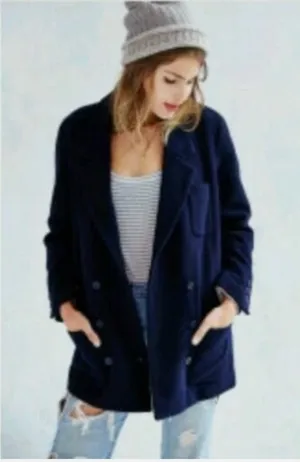 BDG Urban Outfitters Navy Blue Wool Blend Melton Boyfriend Coat Women's sz. XS thumbnail 1