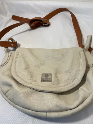 Cream Leather Crossbody Bag with Tan Strap made in Italy genuine leather thumbnail 1
