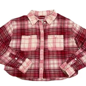 American Eagle Outfitters Pink Plaid Crop Flannel Shirt thumbnail 5