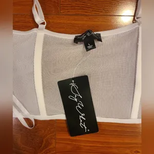 Say What White See Through Mesh Bra Crop Top Size Large thumbnail 6