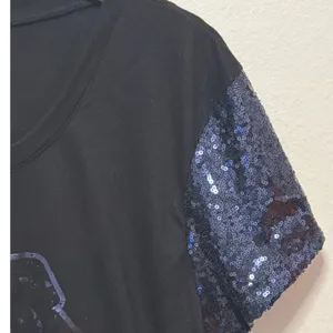 Fifth Sun Star Wars Graphic Tee Sz L Sequin Sleeve Black High Low Shirt Sci-Fi thumbnail 3