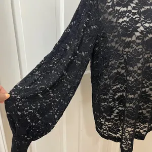 Black Lace High Neck Blouse L Sheer Floral Dark Academia Romantic Victorian Goth thumbnail 4