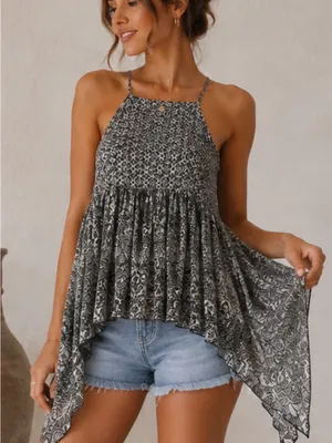 Abercrombie & Fitch Off-White & Black Paisley Handkerchief Hem Cami Top Size L thumbnail 1