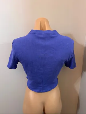 Fabletics Seamless Ribbed Baby Tee Crop Sapphire Sky Large Athletic thumbnail 4