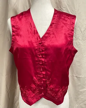 Bali Studios Vintage 90s Red Satin Button Down Vest M Witchy‎ Whimsigoth thumbnail 1