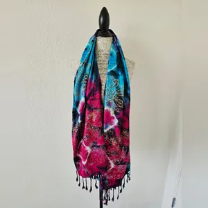 Artisan Tie-Dye Boho Wrap Shawl with Gold Foil thumbnail 2