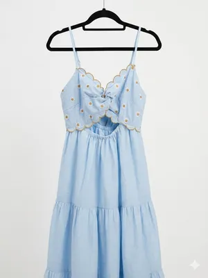 Baby pink Twisted and embroidered babydoll dress net in light blue - NWT thumbnail 6