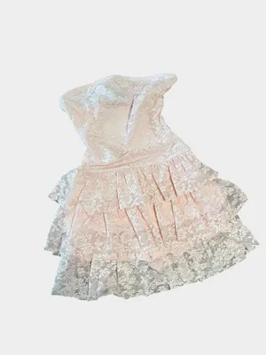 NWT White Fox New Idea Strapless Lace Mini Dress Baby Pink Small thumbnail 2