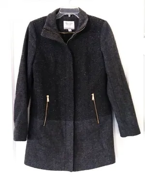Nautica Grey Herringbone Wool Blend Zip Up Winter Coat thumbnail 1