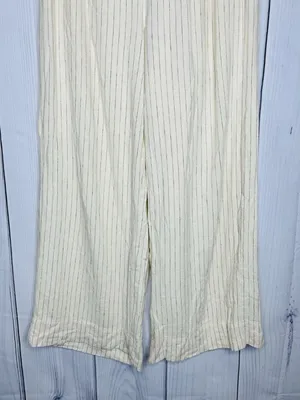 WE WORE WHAT Womens Sz M Cream Striped Drawstring Waist Wide Leg Linen Pants thumbnail 3