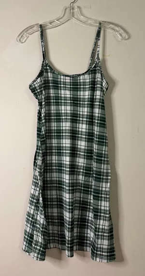 Women’s Green & White Plaid Spaghetti Strap Dress thumbnail 1