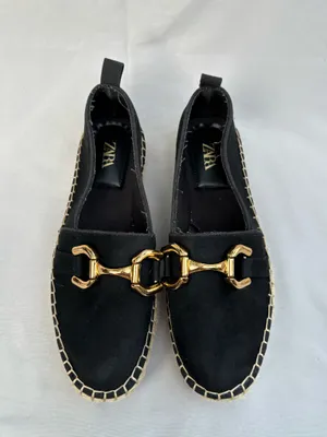 Zara Black Swede Espadrille Flats with Gold Buckle 39 thumbnail 8