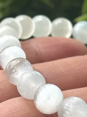 Handmade White Selenite Bead Stretch Bracelet 8mm thumbnail 2