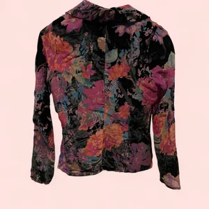 Vintage 90s-Y2K crushed velvet floral whimsigoth lightweight blazer mesh sheer thumbnail 3