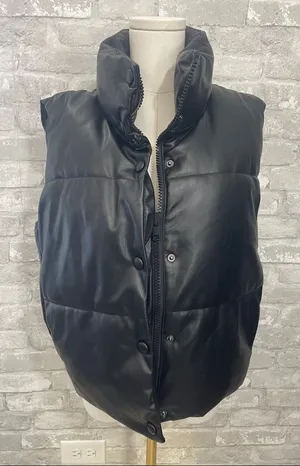 Zara Black Faux Leather Puffer Vest thumbnail 1