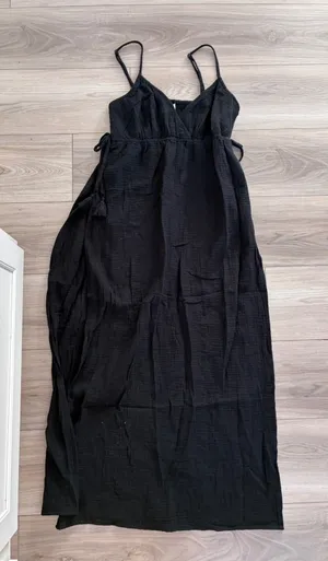 Xhilaration Black Gauze Maxi Dress Small Boho Tassel Side Tie Sleeveless V-Neck thumbnail 1