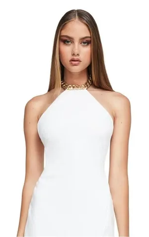 NWT Nookie Sz XS Scandal White Chain Halter Scuba Mini Party Dress Bridal Sexy thumbnail 1