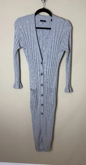 ATM Cotton Cashmere Duster Longline Cardigan Sweater Grey Ribbed Size XS thumbnail 1