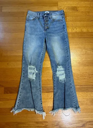Sneak Peek Distressed Flare Wide Leg Denim Jeans Blue Women's Size 7/W 28 thumbnail 1