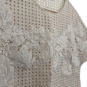Zara Collection‎ Eyelet Mesh Lace Top Womens Small White Floral Applique Batwing thumbnail 4