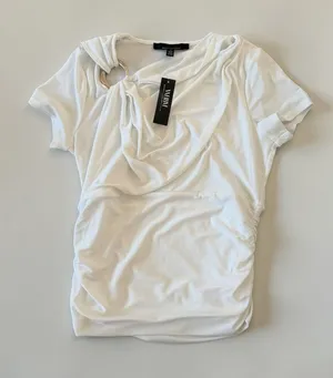 WHITE HOUSE BLACK MARKET White Ruched Short Sleeve Top Sz Small NEW NWT thumbnail 1
