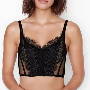 Victorias Secret Dream Angels Corset Top Womens M Black Unlined Lace Up Romantic thumbnail 1