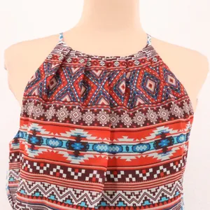 Southwestern‎ Halter Dress Womens Size M Red Blue Boho Boho Aztec Belt Chiffon thumbnail 10