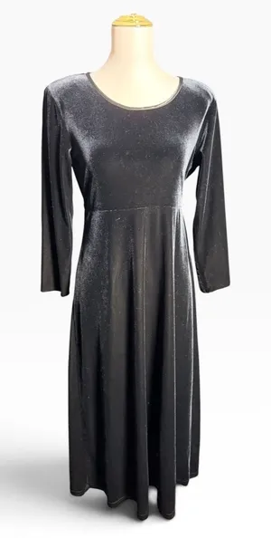 Vintage 90s CDC Caren Desiree Black Velvet Maxi Dress Tie Back Size 10 retro thumbnail 1
