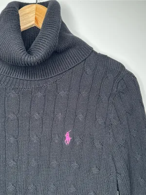 Ralph Lauren Sport Black Cable Knit Turtleneck Sweater Size Medium thumbnail 5
