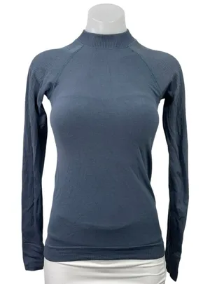 Lululemon Keep the Heat Thermal Blue Wool Long Sleeve Activewear Shirt Top Sz XS thumbnail 1