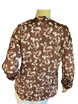 The Limited Brown And Pink Floral Print Satin 3/4 Sleeve Tunic (S) thumbnail 3