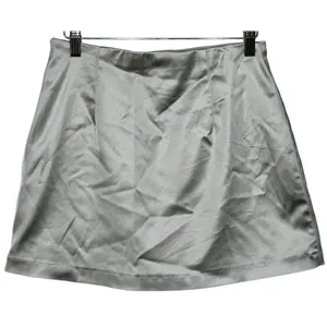 Abercrombie & Fitch Silver Gray Grey Satin Zip Up Mini Skirt Skort Shorts Size S thumbnail 3