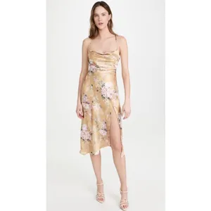 ASTR‎ the Label Gaia Dress in Mustard Floral Satin Midi Womens Size L thumbnail 5
