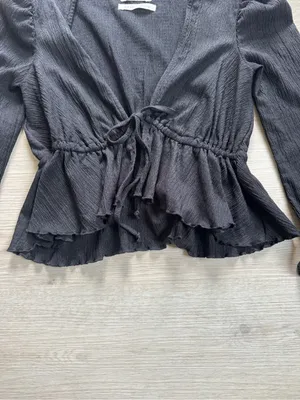 Urban Outfitters Black Tie Cropped Blouse bell sleeve coquette fairy grunge y2k thumbnail 5