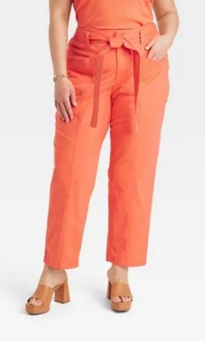 Women's High-Rise Tapered Ankle Tie-Front Pants - A‎ New Day Orange Size 4 thumbnail 1