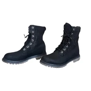 Timberland Black Lace Up Combat Boots Textured Shaft Chunky Sole Women's Size 7 thumbnail 6