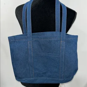 Blue Denim Tote Bag with Zippered Pouch thumbnail 1