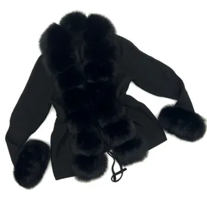 Real fox fur cardigan genuine fur collar trench coat parka jacket wool cape blazer thumbnail 18