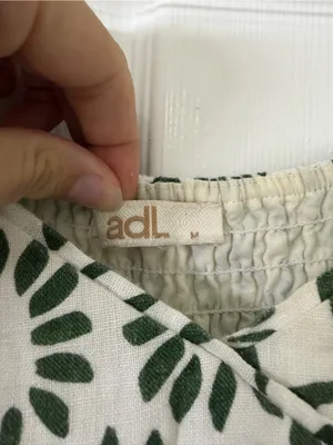 ADL‎ 100% Linen Mini Dress Geometric Pattern Green and Off White Size Medium thumbnail 2