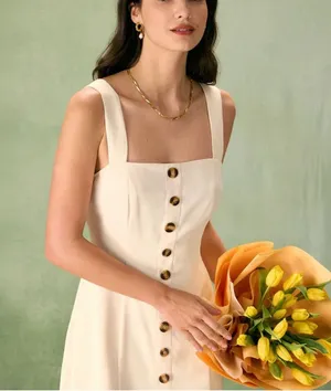 RIHOAS The Apricot Square Neck Button Slip Midi Dress, Size L, NWT thumbnail 3